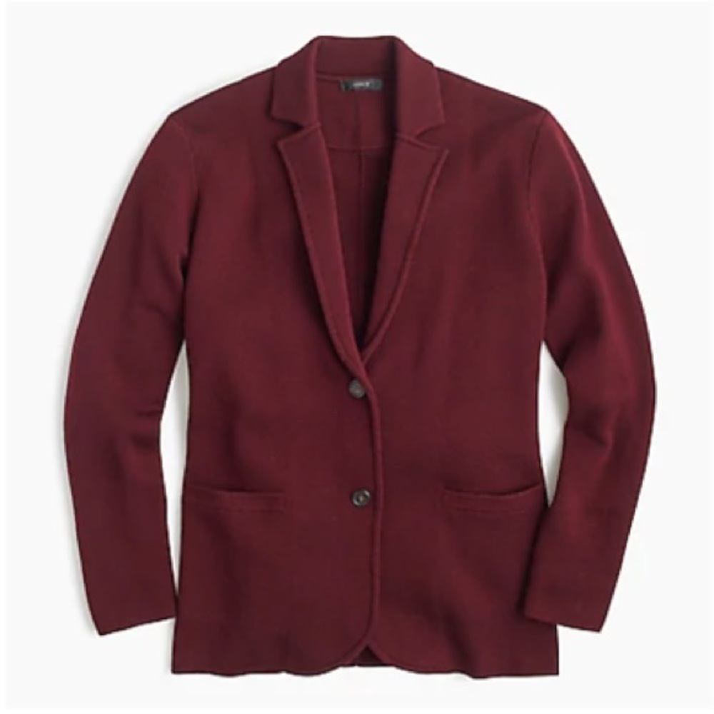 NWT J. Crew wool knit sweater blazer cardigan maroon burgundy wine red xsmall